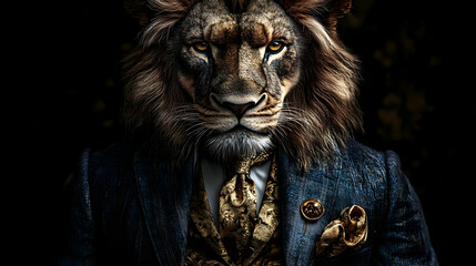 Poster - A lion dressed in a formal suit, embodying elegance and power.