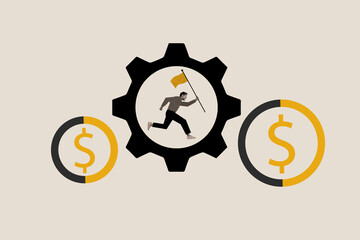 Poster - Composite artwork collage image picture of mini guy run flag inside cogwheel isolated on creative background