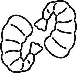 Poster - simple black and white line drawing of two cooked shrimps facing each other, perfect for representin