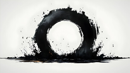 Canvas Print - A minimalist black circle surrounded by splashes of paint.