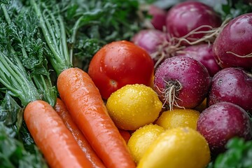 Poster - Freshly Washed Carrots, Lemons, Radishes, and Tomato Photo