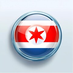 Poster - North Korean flag circle shape glass texture button vector illustration