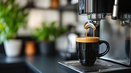 Wall Mural - Single AI-driven coffee maker brewing coffee, minimal kitchen scene with soft natural light, large blank space surrounding, copy space for stock photo with minimal concept, No logo, No Trademark, No