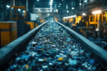 Wall Mural - AI-driven sorting machine processing e-waste, minimal scene with soft light, ample copy space for design, copy space for stock photo with minimal concept, No logo, No Trademark, No text