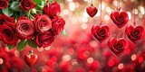 Valentine's background with vibrant red roses and heart-shaped decorations