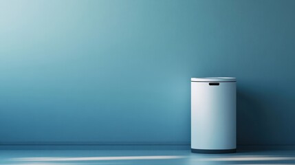 Wall Mural - Minimal smart recycling bin scanning items, clean background with soft light, large empty space for text or design, copy space for stock photo with minimal concept, No logo, No Trademark, No text