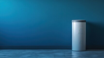 Wall Mural - Minimal smart recycling bin scanning items, clean background with soft light, large empty space for text or design, copy space for stock photo with minimal concept, No logo, No Trademark, No text