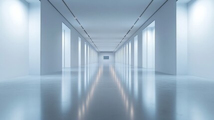 Wall Mural - Minimal AI-controlled lighting system dimming to save energy, soft natural light, large empty space around, copy space for stock photo with minimal concept, No logo, No Trademark, No text