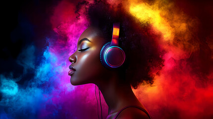 Sticker - A profile of a person with headphones against a colorful background.