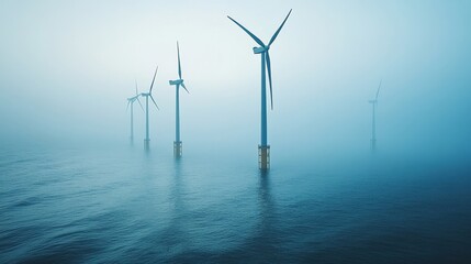 Wall Mural - Minimal AI-powered wind turbine monitoring system, clean design with soft light, ample copy space around, copy space for stock photo with minimal concept, No logo, No Trademark, No text