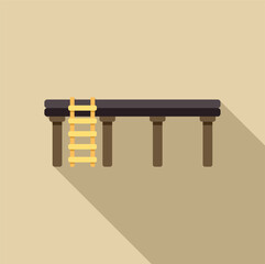 Poster - simple wooden pier with a ladder is standing on four pillars with a long shadow