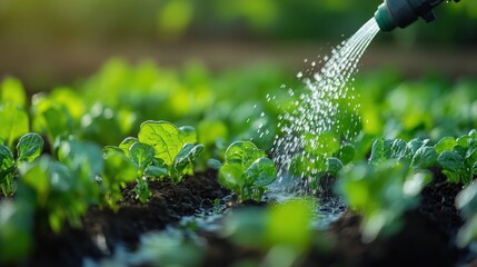 Canvas Print - single ai-controlled irrigation system watering plants, minimalistic agricultural scene with large b