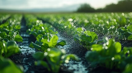 Canvas Print - single ai-controlled irrigation system watering plants, minimalistic agricultural scene with large b