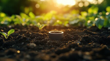 Wall Mural - Simple AI-powered soil sensor in the ground, minimal scene with soft light, large copy space around, copy space for stock photo with minimal concept, No logo, No Trademark, No text