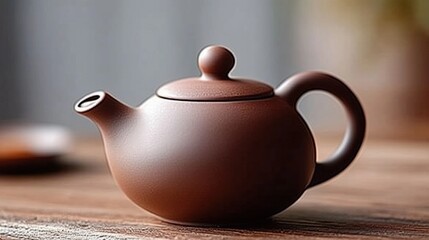 Elegant brown clay teapot with rounded base and slender profile