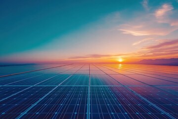 Wall Mural - minimal ai-driven solar panel array on a rooftop, soft morning light, abundant empty space for text 