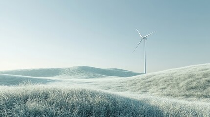 Wall Mural - single ai-driven wind turbine in a clean, sustainable landscape, minimalistic scene with large blank