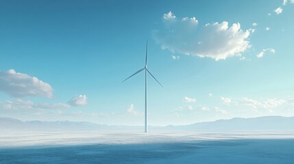 Wall Mural - single ai-driven wind turbine in a clean, sustainable landscape, minimalistic scene with large blank