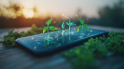 Canvas Print - simple ai-powered app tracking sustainable energy use on a smartphone, minimal scene with large copy