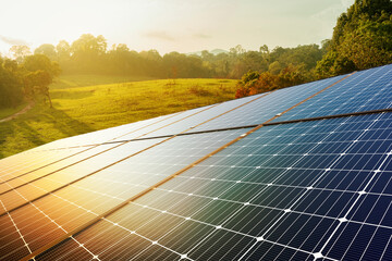 Wall Mural - solar panels and green nature, renewable energy. sustainable energy to businesses, homes, and smart 