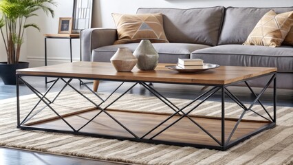 Canvas Print - Modern living room with a sleek coffee table.