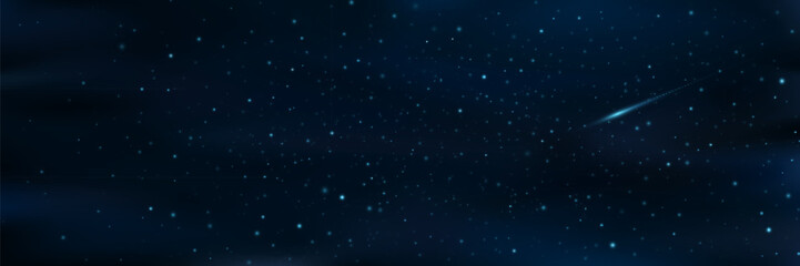 Wall Mural - glowing starry sky with a falling meteorite. shining stars in the dark sky. universe background. vec