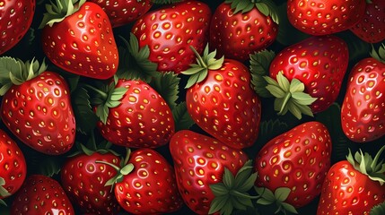 Wall Mural - Fresh strawberries texture. red fruit background, healthy food background, strawberries wallpaper vector illustration.