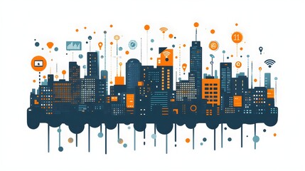 Wall Mural - a flat design of a smart city interface using recognizable icons for services