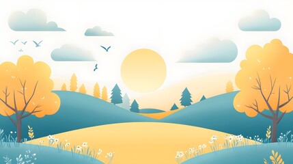 Wall Mural - flat design of a sunny day with bright yellows and soft blues