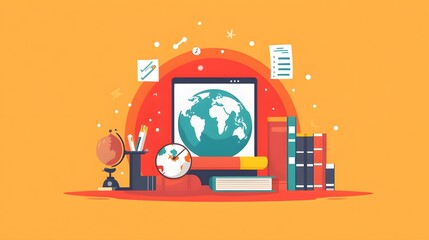 Wall Mural - a flat design of a language learning app with easy-to-navigate lessons and progress tracking