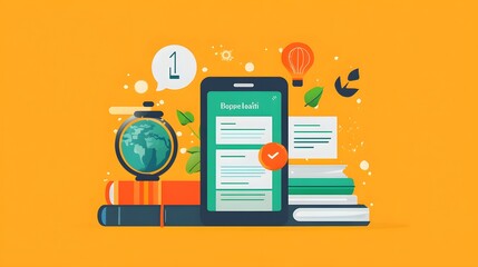 Wall Mural - a flat design of a language learning app with easy-to-navigate lessons and progress tracking