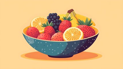 Wall Mural - a flat design of a fruit bowl with complementary bright colors