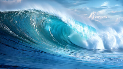 Sticker - A stunning wave crashing in a vibrant ocean landscape.