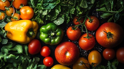 Wall Mural - A Colorful Array of Fresh Tomatoes, Peppers, and Greens