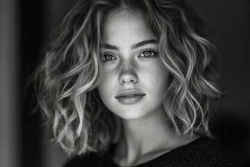 Greyscale portrait of a gorgeous proud young woman, Generative AI