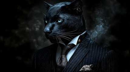 Canvas Print - A surreal image of a panther in a suit, blending elegance and wildness.