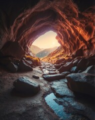 Magical mystery tunnel in a glowing cave.