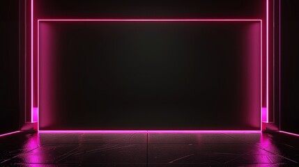 Poster - vibrant 3d rendering of an abstract bright neon frame, featuring luminous neon lines forming a recta