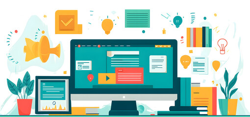 Wall Mural - a flat design of a virtual classroom interface with intuitive lesson access and interaction tools
