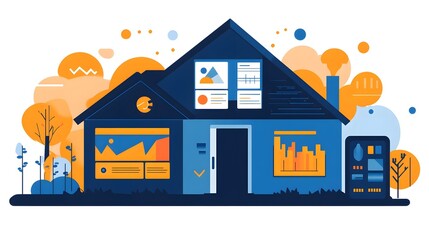 Wall Mural - a flat design of a smart home dashboard with uniform line thickness and colors