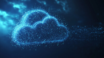 Poster - Cloud data center featuring digital technology dots on a blue background. Represents database computing and online storage. Vector illustration with a fantastic hi-tech design.
