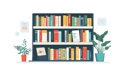 Wall Mural - a flat design of a digital library app with intuitive book search and organization