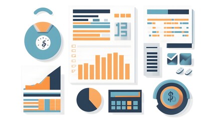 Wall Mural - flat design of a financial app using icons for budgeting, savings, and expenses