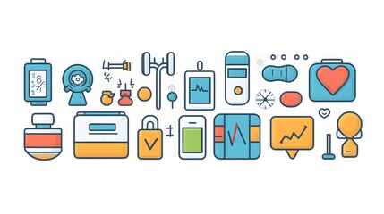 Wall Mural - a flat design of a fitness tracker app with simple health and exercise icons