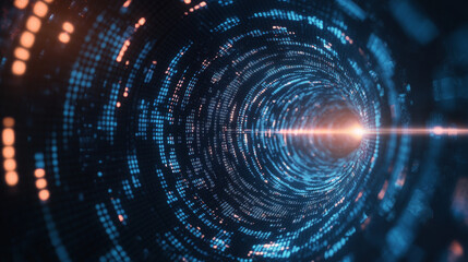 Poster - Technology background with binary code flowing through a vortex, showcasing a depth of field effect. Binary code-themed background with 3D rendering.