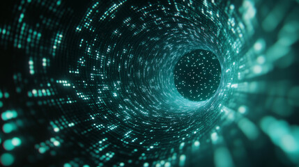 Poster - Technology background with binary code flowing through a vortex, showcasing a depth of field effect. Binary code-themed background with 3D rendering.