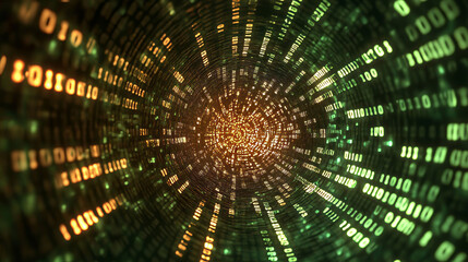 Poster - Technology background with binary code flowing through a vortex, showcasing a depth of field effect. Binary code-themed background with 3D rendering.