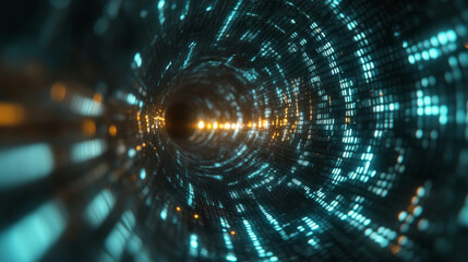 Poster - Technology background with binary code flowing through a vortex, showcasing a depth of field effect. Binary code-themed background with 3D rendering.