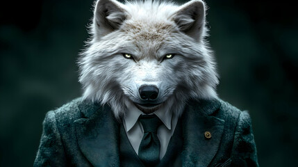 Canvas Print - A wolf in a suit, exuding a powerful and mysterious presence.