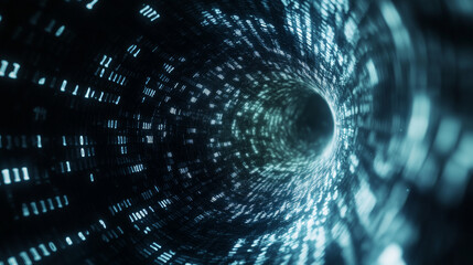 Poster - Technology background with binary code flowing through a vortex, showcasing a depth of field effect. Binary code-themed background with 3D rendering.